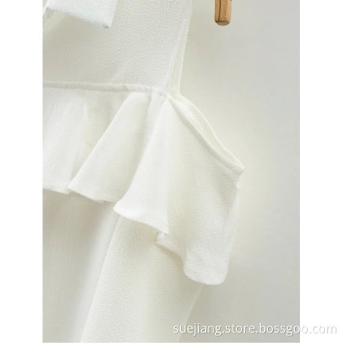 Shoulder-Exposed Long Sleeve Crepe Chiffon Shirt